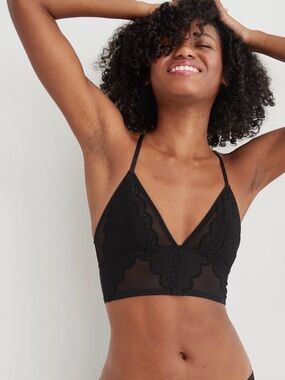 NWT Aerie Queens Lace Mesh Racerback Bralette Black Size XL